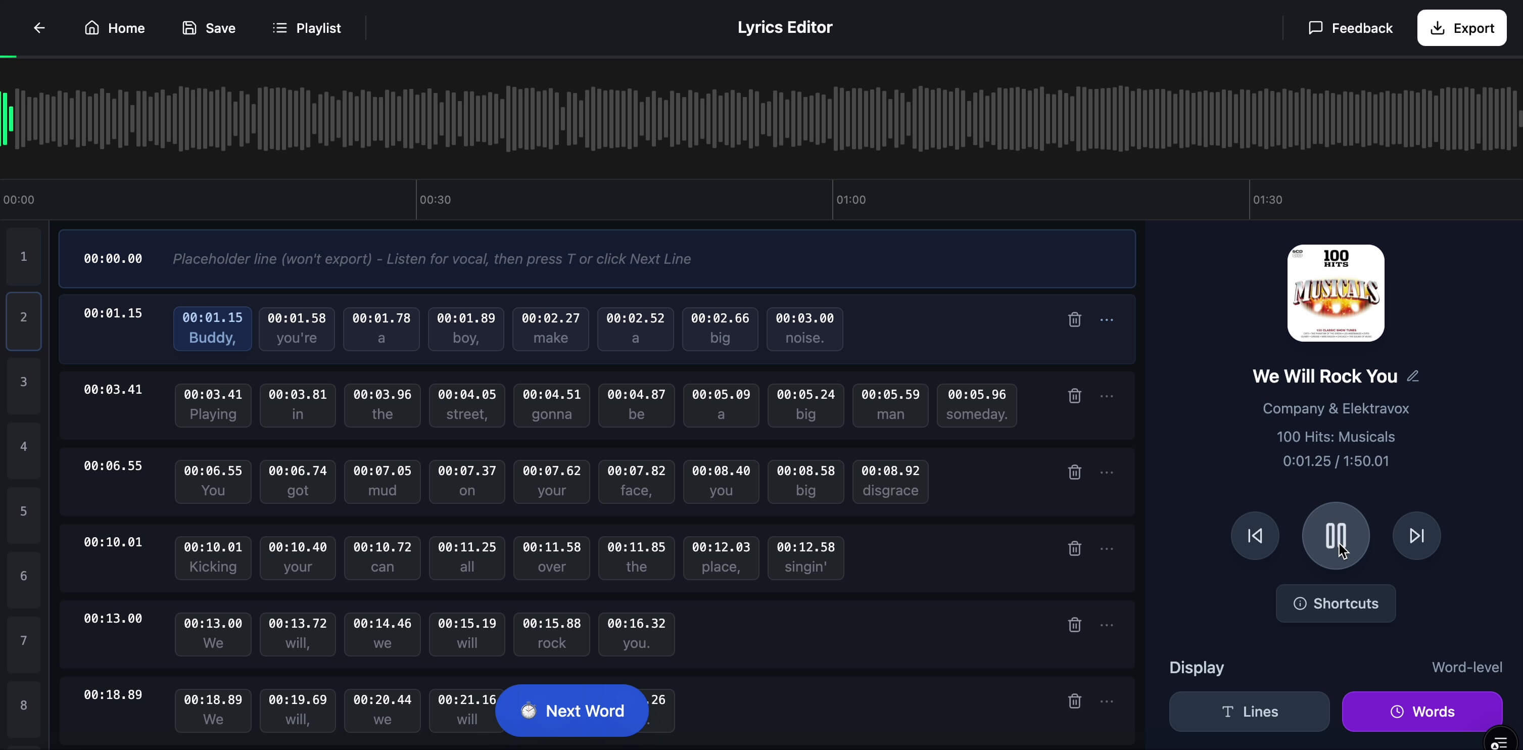 Enhanced LRC Maker - Word-level timing interface