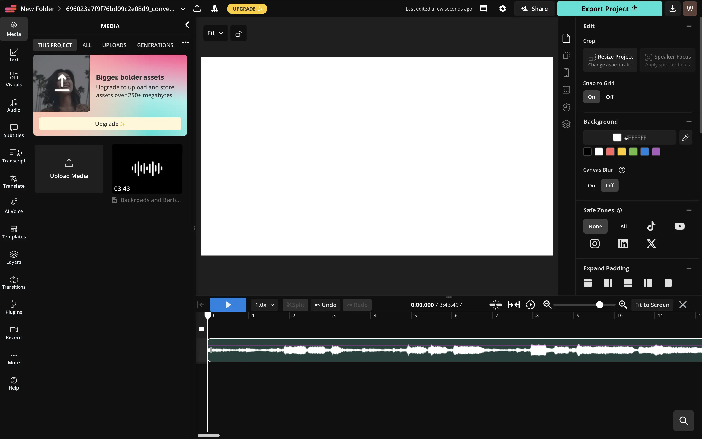 Uploading audio and WebVTT files to Kapwing