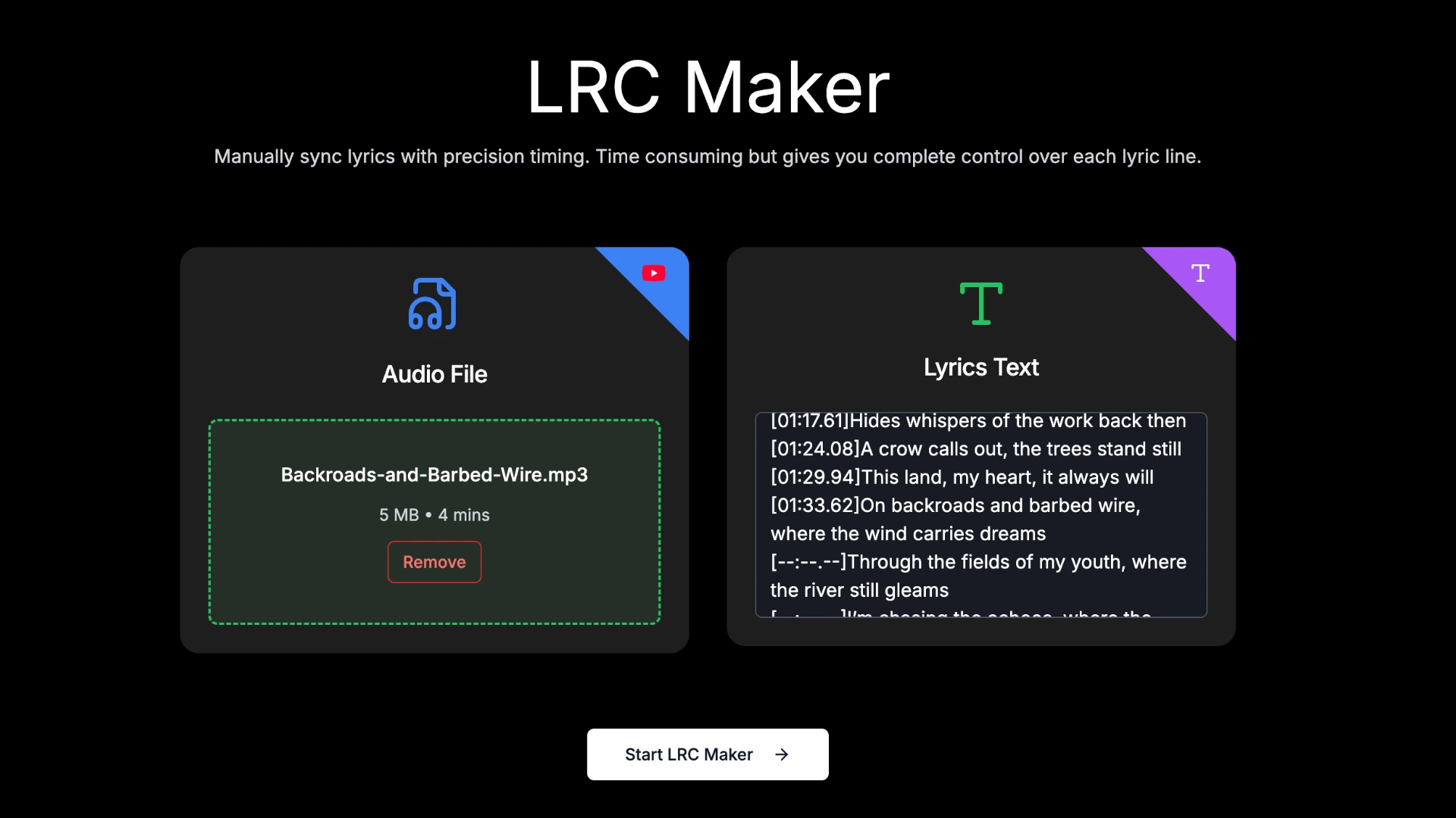 Opening an LRC file in QuickLRC LRC Maker