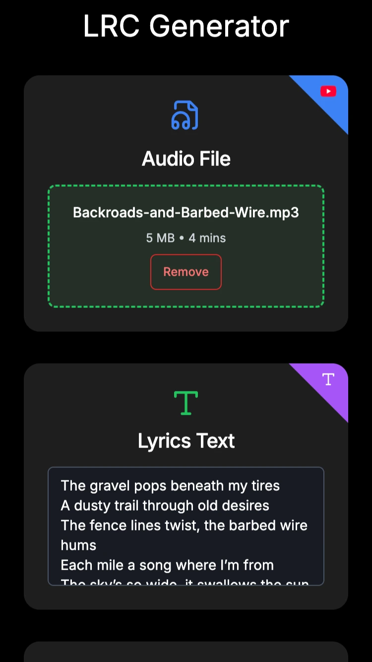 Uploading audio and pasting lyrics in QuickLRC on Android