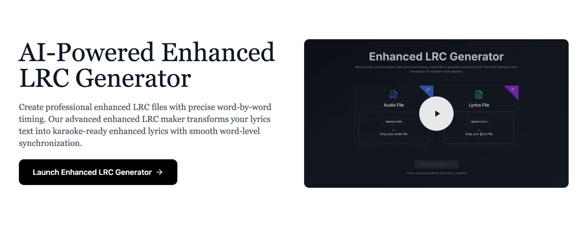 QuickLRC Word-Level Karaoke Sync landing page