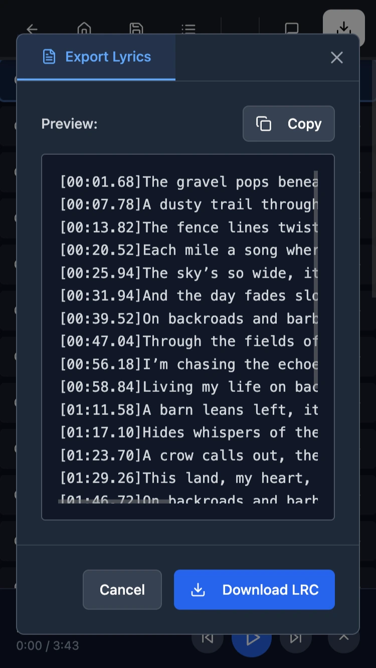 Downloading the LRC file on Android from QuickLRC