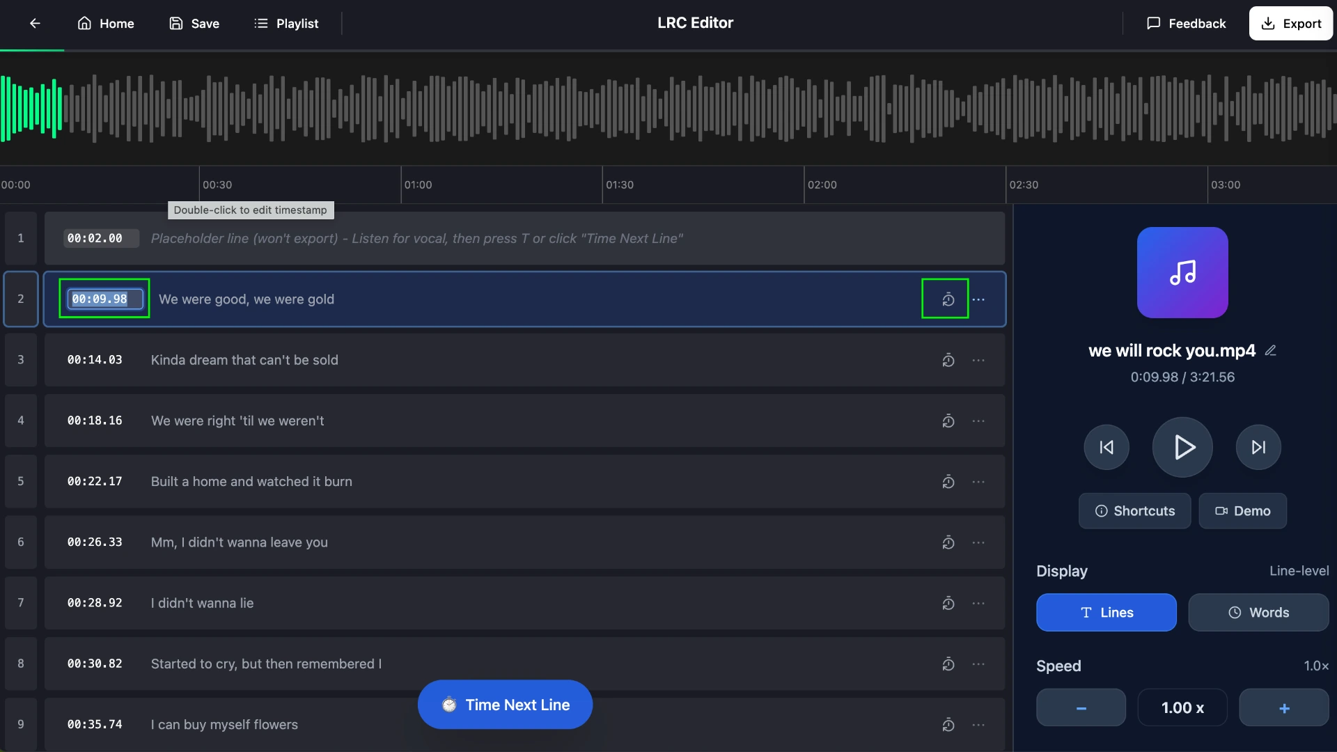 Fixing individual timestamps in QuickLRC LRC Maker