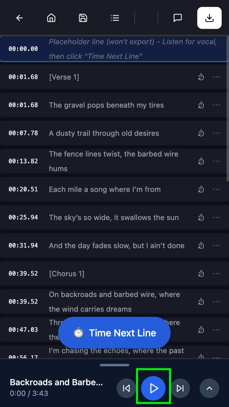 Live preview of synced lyrics in QuickLRC on Android